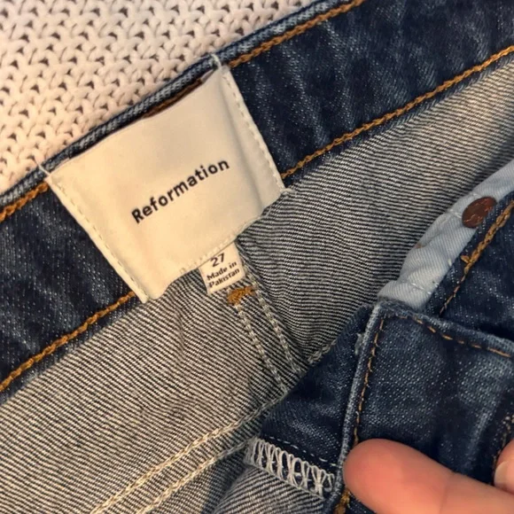 REFORMATION Jax Stretch High Rise Straight Jeans Dark Blue - Picture 14 of 16